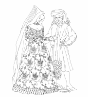A coloring page of middle ages clothing